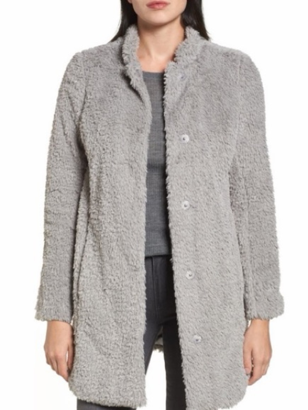 Kenneth Cole Light Gray Teddy Faux Shearling Coat